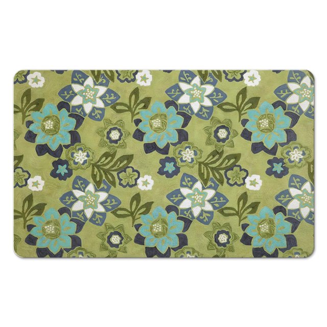 Small Distressed Floral Carpet - Green 20x32 Inch Non-Slip Modern Rug for Entryway, Bedroom, Bathroom, Laundry Room - Accent Washable Floor Rug