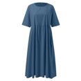 thumbnail image 5 of HXWCHs Robe à Étages pour Femme en Mélange de Lin, Robe Décontractée à Manches Courtes avec Poches Latérales Bleu Ciel XXXXXL, 5 of 5