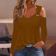 thumbnail image 2 of Yuyuzo Womens Tunic Tops Cold Shoulder Long Sleeve Shirts Loose Solid Color Lightweight Tee Tops, 2 of 5