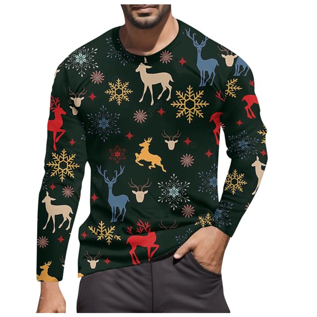 LUOGENLI T-shirts pour Homme pour Hommes Noël T-Shirt Décontracté de Mode Festival à Manches Longues à Col Rond T-Shirt T-shirts pour Homme T-Shirt Graphique Pâques Vert Foncé S