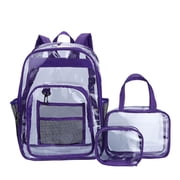 RXIRUCGD Clear School Backpack Teens Girls Boys Kids School Bags Bookbag with Lunch bag pencil pouch Purple