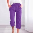 thumbnail image 2 of Timegard Womens Cotton Linen Pants Capris Drawstring Casual Solid Color Cropped Trousers with Pockets, 2 of 5