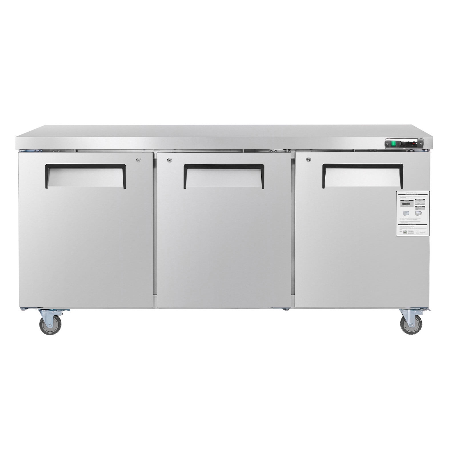 KFFKFF 72" W Commercial Freezer, 17.7 Cu.Ft Worktop Freezers Undercounter with LED Auto Lighting and Lockable Door, 3 Doors Food Freezing Prep Worktable