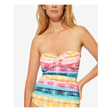 BLEU Women's Blue Acid Wash Removable Strap Twist Front Rod Beattie Bandeau Tankini Swimsuit Top 4
