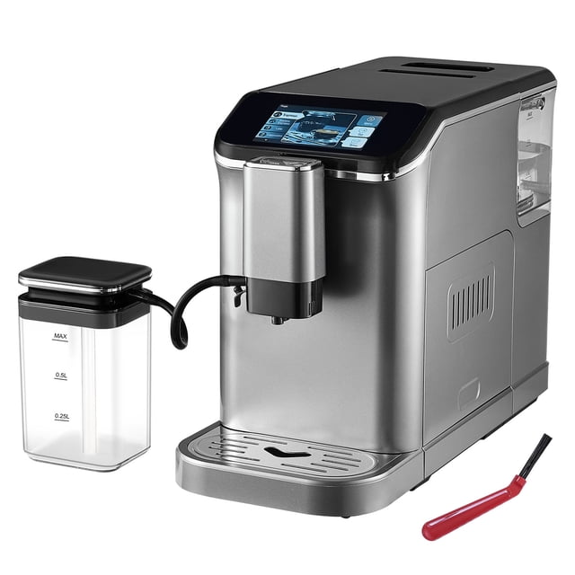 KFFKFF Fully Automatic Espresso Machine - with Automatic Milk Frother, 20 Bar Super-Automatic Cappuccino Latte Machine with TFT Touch Screen, Grinder, 15 Grinding Levels