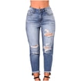 thumbnail image 1 of Bigersell Flare Jeans for Women Denim Jeans Discount Trouser Jeans Ladies Straight-Leg Denim Pants Button Closure Ripped Female’S Jeans Straight Mid Waist Ankle Length Pants Style J-73 Light Blue XL, 1 of 9
