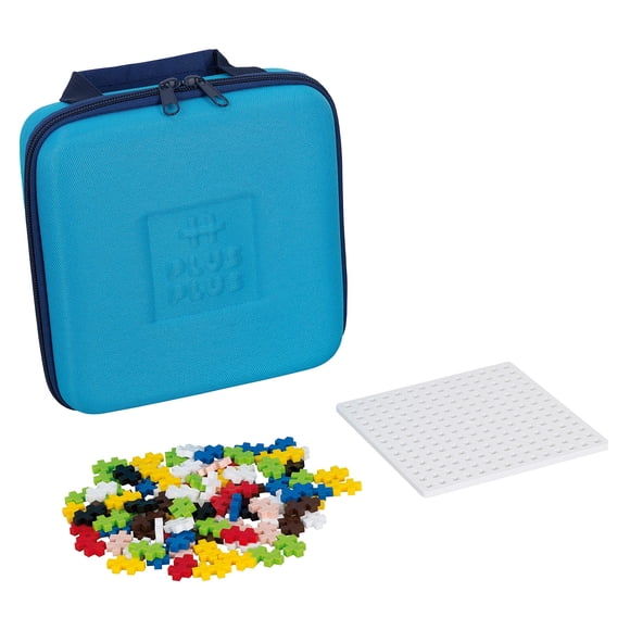 PLUS PLUS - Étui de Voyage avec 100 Pcs, 1 Plaque de Base Blanche - Jouet STIM/vapeur de Construction, Mini Blocs Casse-Tête pour Enfants