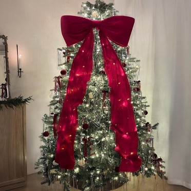 Christmas Decorations - Christmas Decor - 6 Ft Giant Bows for Christmas Tree - Big Red Velvet Bow for Tree Topper Window Wall Mantle - Indoor Home Room Party Valentines Xmas Decoration(Red)