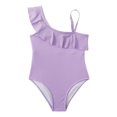 thumbnail image 1 of Sunnyoo Big Girls One-Piece Swimsuit Ruffle One Shoulder Bathing Suit Kids Swimwear, 1 of 5