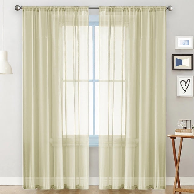 ZENGHUIJ Solid-Color Double-String Polyester Curtain Sheers Semi-Sheer Curtains Rod-Pocket Style Semi-Sheer Curtains