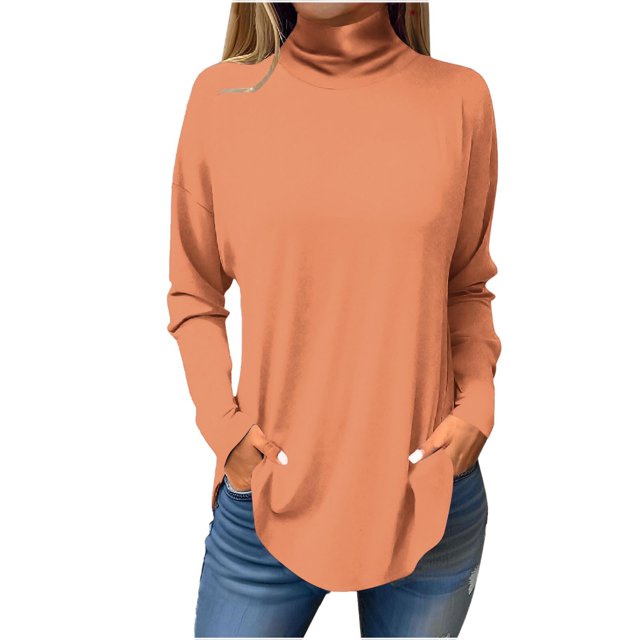 FAIWAD Chandails à Col Roulé pour Femmes à Manches Longues Basiques Superposition Ourlet en U Irrégulier sous-Vêtements Doux Tuniques