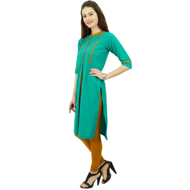 Phagun Kurti Droite à Col Mandarin pour Femmes, Motif Uni, Robe Ethnique Indienne de Designer
