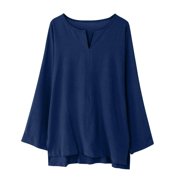 LUOGENLI Male T-shirts for Mens Men's T Shirt Solid Color Loose Clothes V Neck Men's Long Sleeve Shirt 4xl Mens T-shirts Graphic Tees Easter Mens T-shirts Graphic Tees Valentines Dark Blue XXXL