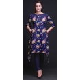 thumbnail image 4 of Bimba Kurta pour Femmes Bleu Ambre Flush et Clématite Florale Ethnique Imprimée Asymétrique Hauts d'Été pour Femmes XXX-Large, 4 of 6