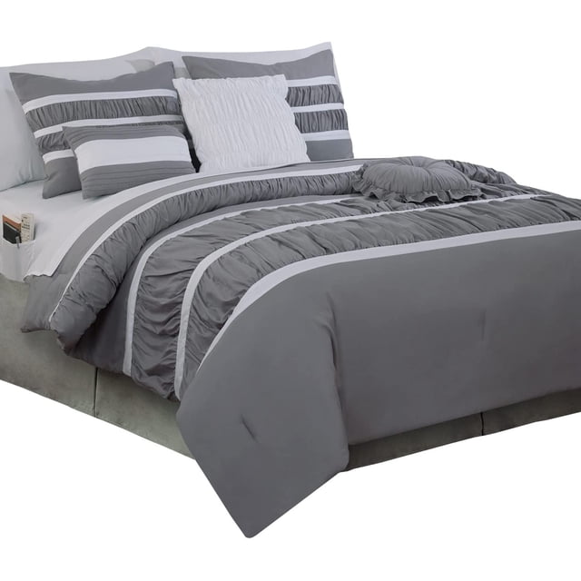 Isabella Bedding Collection, 12PC Comforter Set with Matching Shams, Decorative Pillows, and Smart Sheet Set, King/California King Size, Silver Gray
