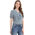 thumbnail image 1 of Unique Bargains Blouse à Manches Courtes Bouffantes à Boutons Imprimé Floral pour Femmes, 1 of 6