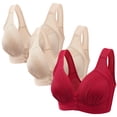 thumbnail image 1 of Bras for Women Comfortable Clearance 3pc Ladies Comfortable Convenient Front Button Bra Breathable Easy Close Everyday Bra Plus Size Seamless Bralettes Bralettes for Women Padded New Red L, 1 of 5