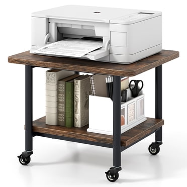 Gymax Support d'Imprimante sous le Bureau Table d'Imprimante Mobile à 2 Niveaux avec Tablette de Rangement Roues Verrouillables