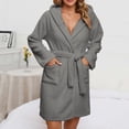 thumbnail image 2 of Penkiiy Womens Plush Soft Robe Warm Fleece Shawl Collar Bathrobe Fluffy Long Robes with Pockets 2XL Gray, 2 of 6
