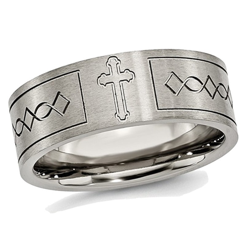 Bague Alliance pour Homme en Titane 6 mm à Motif Croix
