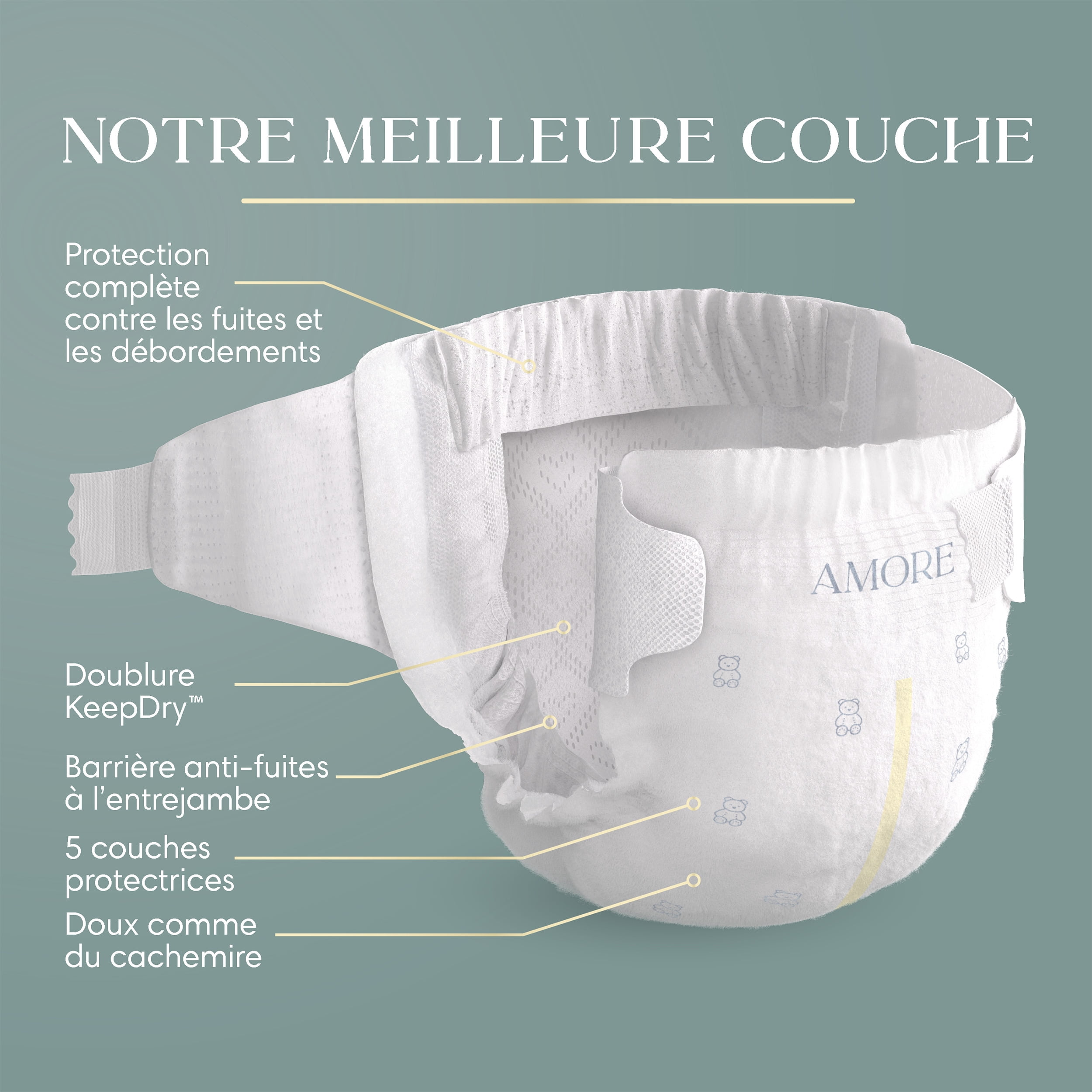 NOUVEAU Pampers AMORE, taille 5 (9 kg à 16,8 kg [20 lb à 37 lb]), notre meilleure couche