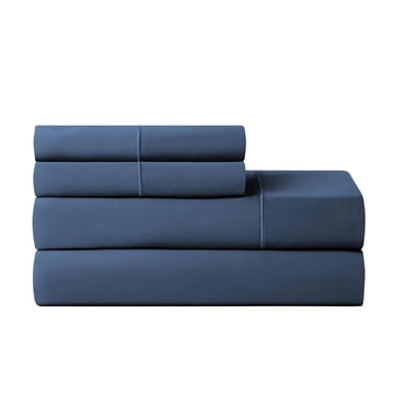 Hotel Style 4-Piece 600 Thread Count Navy Egyptian Cotton Adult Bed Sheet Set, Queen - Deep Pocket