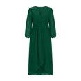 thumbnail image 3 of Liquidation! Mode pour Femmes, Robe de Mariage Mi-Longue en Mousseline pour Femmes à Fermeture Éclair, Plissée, Ligne A, à Manches Longues et Col en V, Vert, TG, 3 of 5
