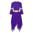 thumbnail image 4 of RUNQHUI Robe de Danse Métallique pour Femmes, une Épaule, Manches Évasées, Tenue de Danse Lituricale, Tunique de Danse Violette S, 4 of 7