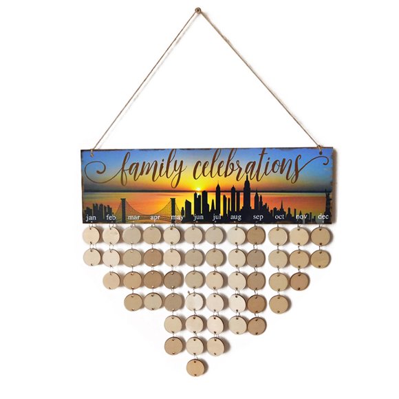 Tableau d'Anniversaire Familial Calendrier en Bois Mural Artisanat Plaque en Bois Naturel Ornements Cadeaux de Pendaison de Crémaillère