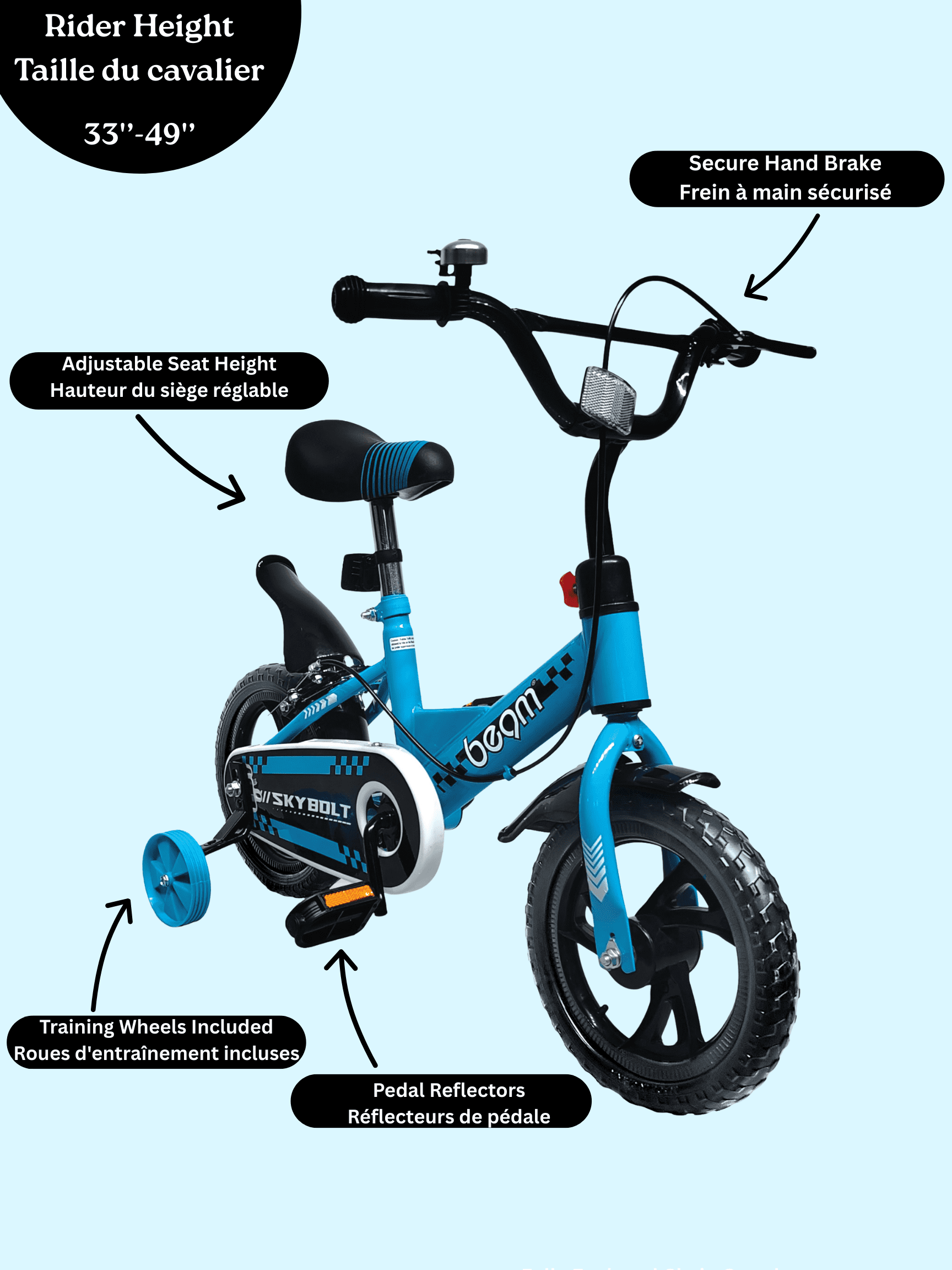 Vélo Beam Sports 12" Blue Kids débutant avec petites roues (2-5 ans)