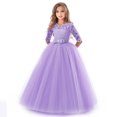 thumbnail image 1 of Robe Longue en Dentelle Florale Vintage pour Filles Manches 3/4 Robe de Soirée de Mariage Robe de Danse Formelle, 1 of 5
