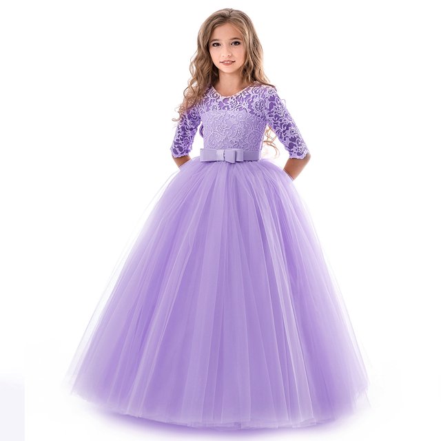 Robe Longue en Dentelle Florale Vintage pour Filles Manches 3/4 Robe de Soirée de Mariage Robe de Danse Formelle