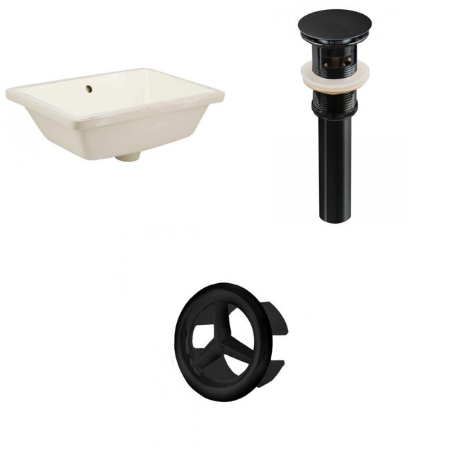 18.25-in. W Rectangle Bathroom Undermount Sink Set In Biscuit - Black Hardware - Overflow Drain Incl. AI-20590