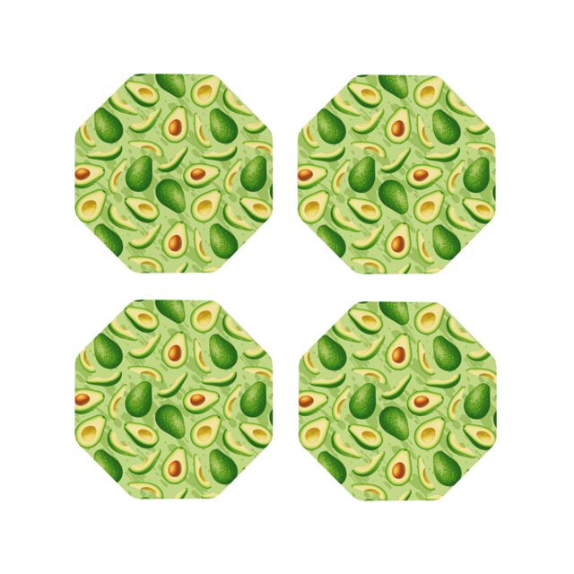 Vsdgher Green Avocado Print Leather Coasters for Drinks, Durable Drink Coasters 4 Set for Tabletop Protection, Luxurious Home Décor and Housewarming Gift-Octagon