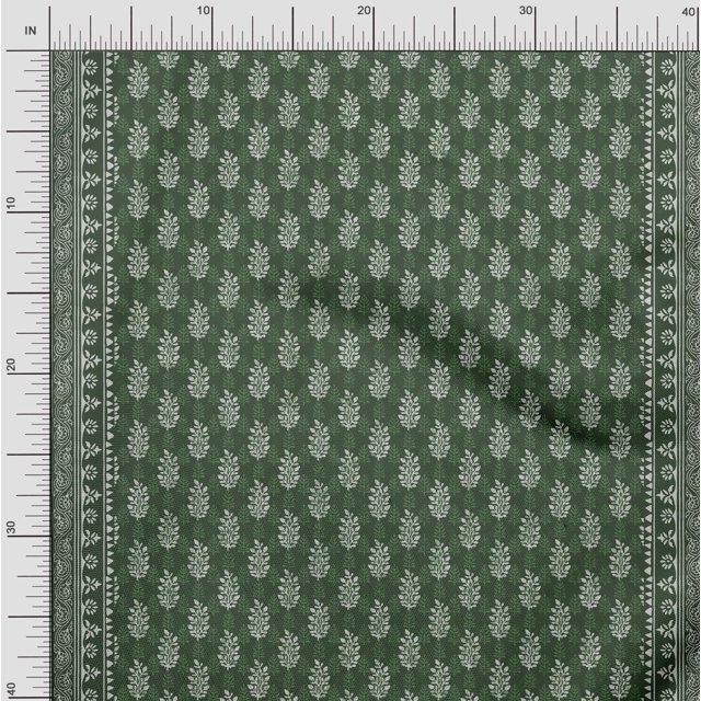 Soimoi Moss Georgette Fabric Leaves Panel Print Fabric by The Yard 42 Inch Wide