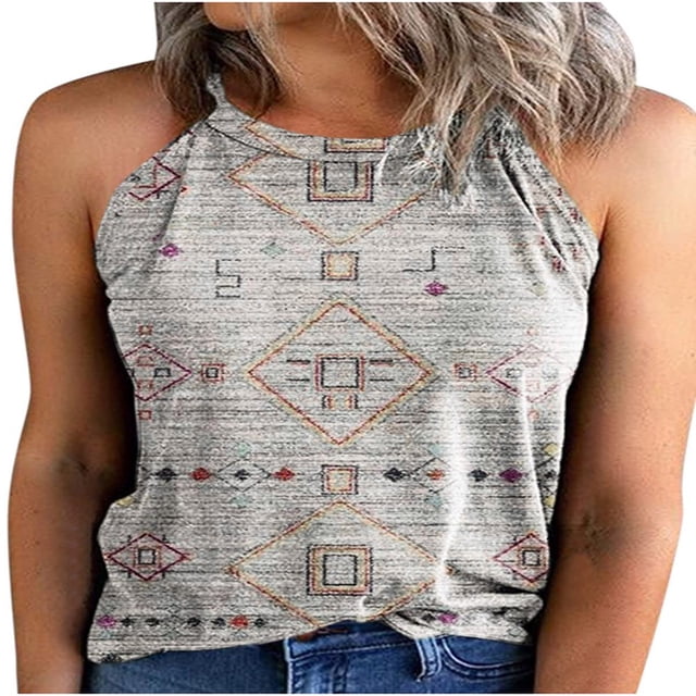 Hauts d'Été pour Femmes à Col Licou Sans Manches T-Shirts Unis Blouses Décontractées Amples