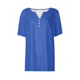 thumbnail image 4 of Yuyuzo Womens Summer Tops Notch V Neck Button Tunic Tops Short Sleeve Loose Summer Basic Tee Shirts, 4 of 5