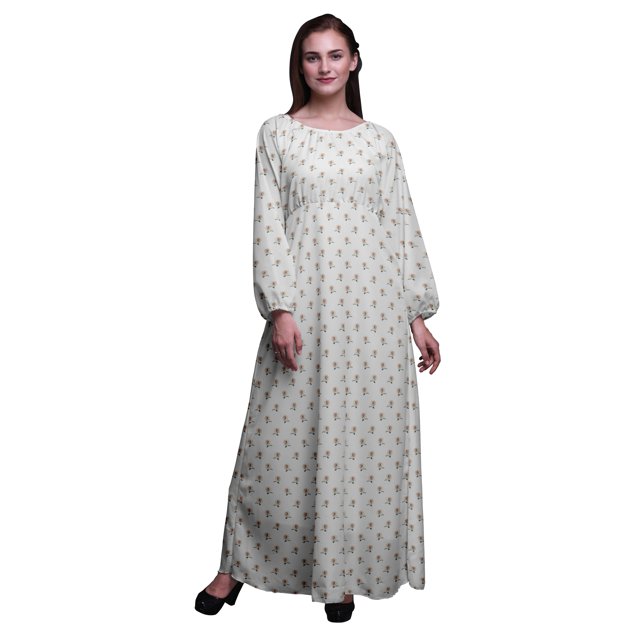 Bimba Robe Maxi en Georgette Mousse à Imprimé Floral Rose pour Femmes à Manches Longues avec Taille Élastique - Grande