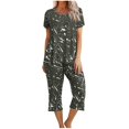 thumbnail image 2 of Liquidation d'Économies d'Été Iumwxz Tenues de Pyjama Décontractées et Fluides Grande Taille Tenues d'Été Mode Graphique Col Rond Manches Courtes Taille Élastique Pantalon Court Ensembles Assortis pour Dames Fête, 2 of 6