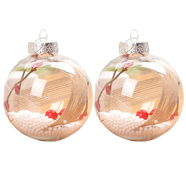 2Pcs Arbre de Noël Boule Creux Paillettes Transparentes Étoile Rotin Fruits Rouges Scène Mise en Page Plastique Fête Décor Boule Pendentif Partie Fournitures