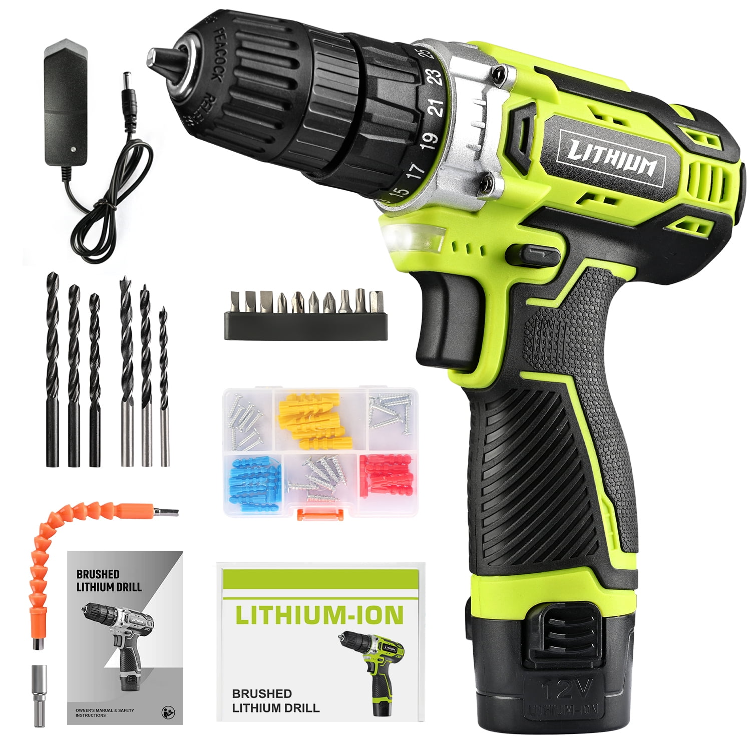 SALEM MASTER Cordless Power Drill, 12V Power Drill 30Nm, 3/8” Keyless Chuck, 18+1 Clutch, 2 Speeds, 27 Pcs Bit, Built-in LED light, Compact Electric Screw Driver for Home Improvement & DIY Project
