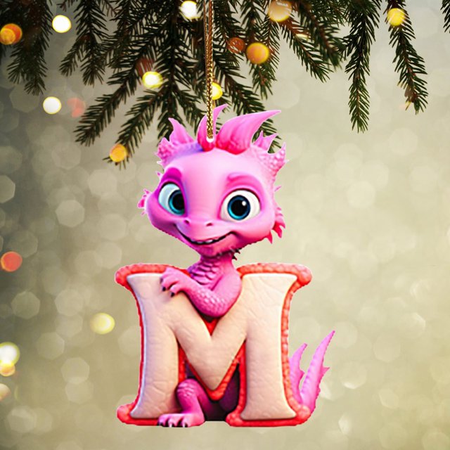 Fridja Personalized Dinosaur Christmas Ornament 26 Letters Hanging Pendant Ornaments 2024 Plastic Initial Monogram Xmas Tree Decorations with Hanging Rope Unique Customized Fun Gift for Kids