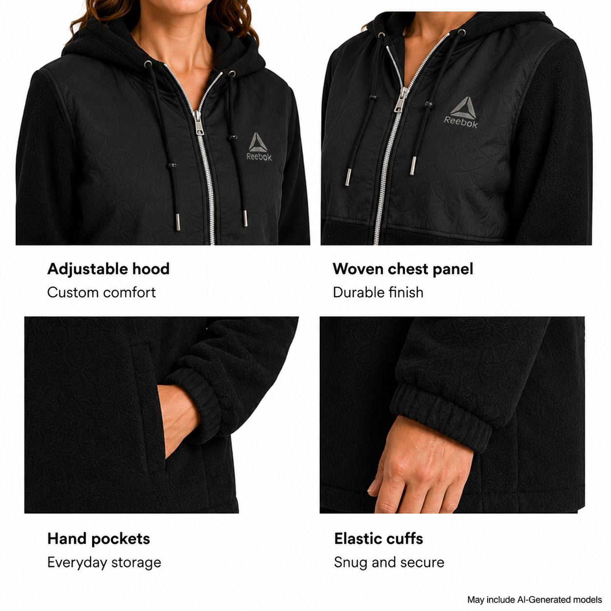Reebok – Veste en polaire mixte pour femme, tailles TTP à TTG