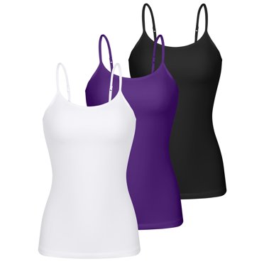 Charmo Womens 3-packs Cotton Scoop Neck Tank Tops Adjustable Spaghetti Strap Undershirts with Shelf Bra