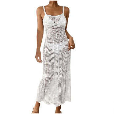 Besolor Paréo de Maillot pour Femmes, Cache-Maillot au Crochet, Cache-Maillot en Tricot Ajouré, Robe Longue de Plage Sans Manches