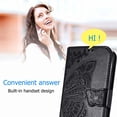 thumbnail image 4 of Étui à Rabat, Fleurs Embossées Papillon en Cuir PU, Étui à Rabat Magnétique avec Support, Porte-Cartes, Dragonne, Portefeuille, Porte-Monnaie pour iPhone 13 Pro max (Noir), 4 of 6