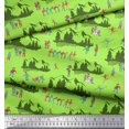thumbnail image 2 of Soimoi Green polyester Crepe Fabric Humans,Sleigh & Mountains Holiday Printed Fabric 1 Yard 42 Inch Wide, 2 of 3