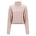 thumbnail image 4 of Fgnfyis Knit High Neck Pullover Sweater Short Cropped Ribbed Pattern Sweaters for Women for Soft Warm Winter Casual Turtleneck Light Pink L, 4 of 5