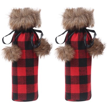 EGNMCR Christmas Decorations, Christmas Gifts Pompom Lattice Wine Bottle Cooler Red And Black Wine Bottle Bag Red Wine Cooler wine setss