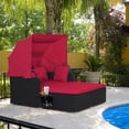 thumbnail image 2 of Topbuy Outdoor Daybed with Retractable Canopy, Black PE Rattan, Sunbed, Red, 2 of 9
